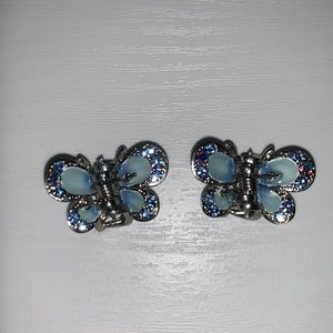 Mini blue butterfly hair clip set of 2